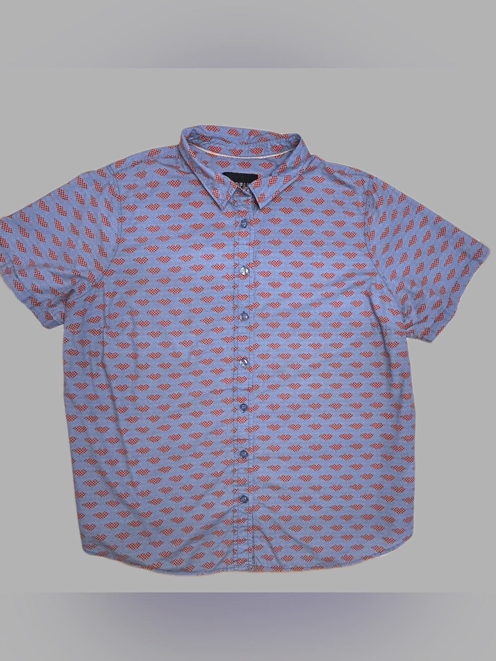 Wildfang Light Blue Short-Sleeve Button-Down with Red Geo Print